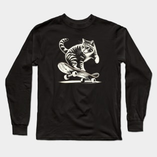 Skater Cat T-Shirt – Feline Skateboarder Urban Tee Long Sleeve T-Shirt